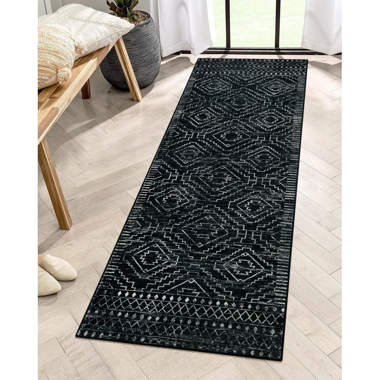 Tribal Geometric Washable Area Rug for Living Room & Bedroom, Non-Slip Moroccan Rug
