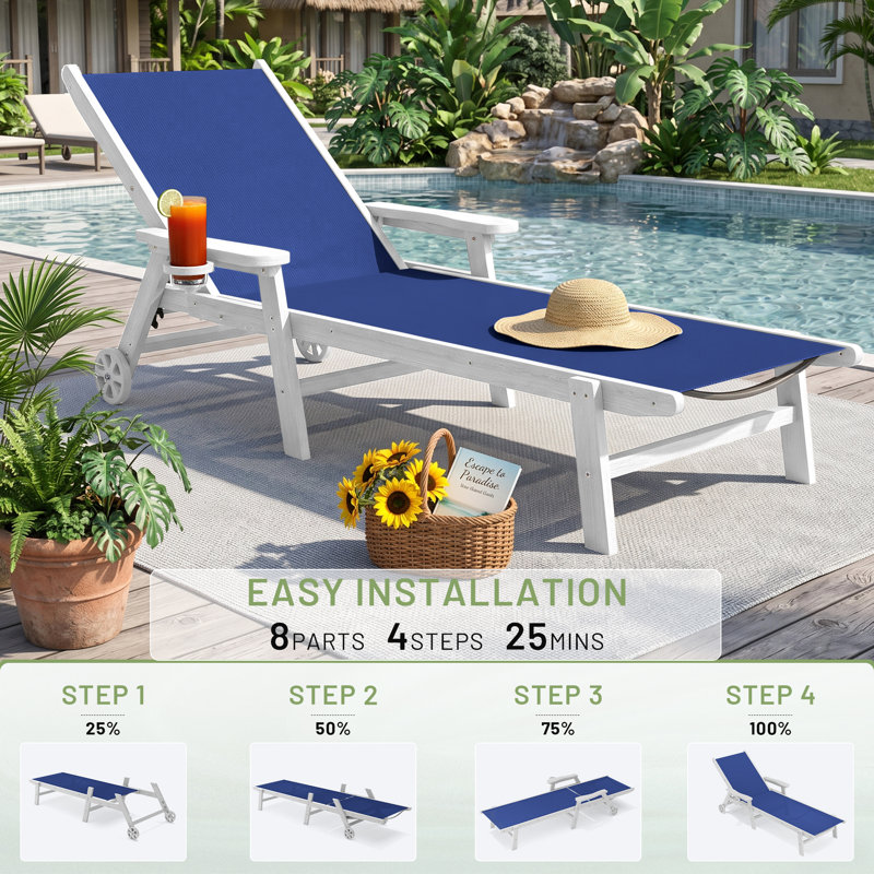 Chaise longue inclinable d'extérieur en textile PEHD (lot de 4), Blue, 4