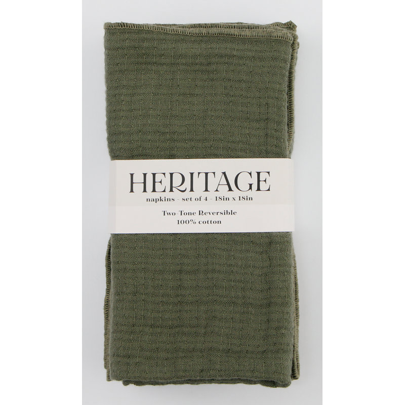 Reversible Muslin Napkin With Overlock Hem, Sage
