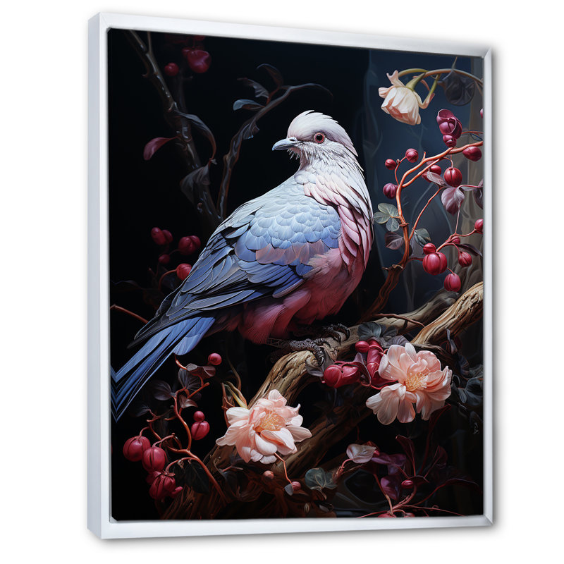 Dove Reverie I - art mural colombe, Cadre flottant blanc, H 44 po x l 34 po x P 1,5 po