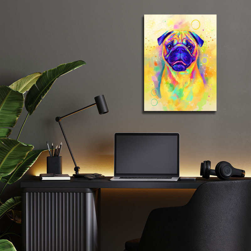 Art mural en verre Epic Art «Pop Art Pug» par Furbaby Affiliates, H 16 po x l 12 po x P 0,13 po