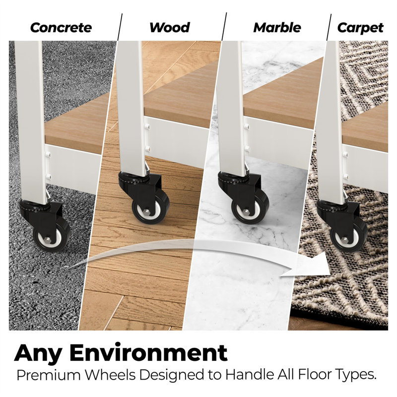 Utility Cart with Wheels, White, 62.2" H x 24.21" W x 16.5" D