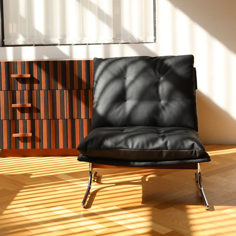 Leather armless chair with soft cushion and metal legs, Black