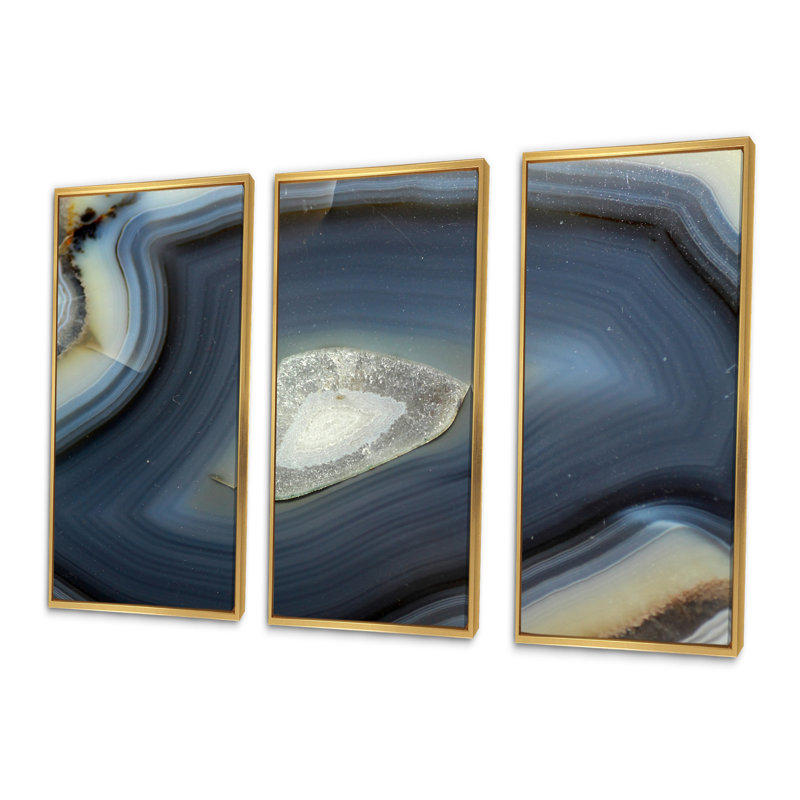 Transclucent Slice Natural Agate - ensemble de 3 toiles encadrées en pierre, H 28 po x l 36 po x P 1 po, Or