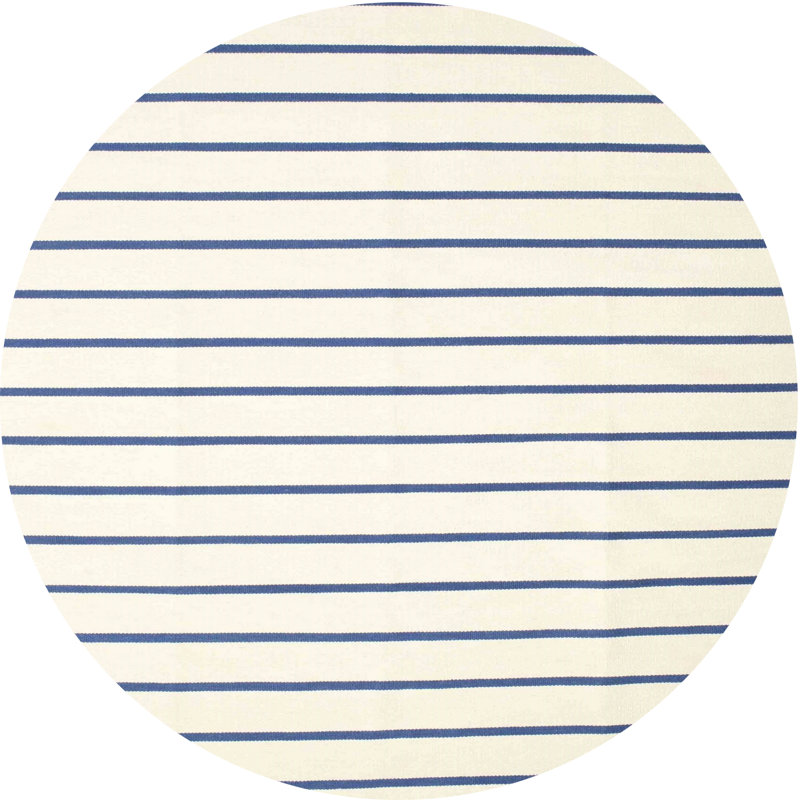 Tapis blanc/bleu contemporain, Rond 8 pi