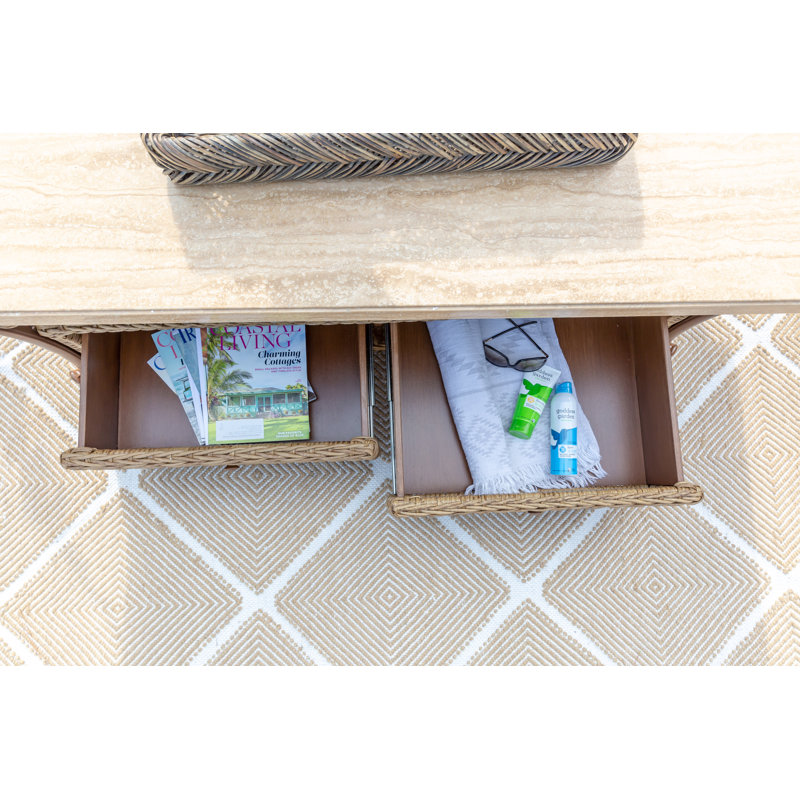 Brookside - Outdoor Coffee Table w/ Travertine Top and Aluminum Frame