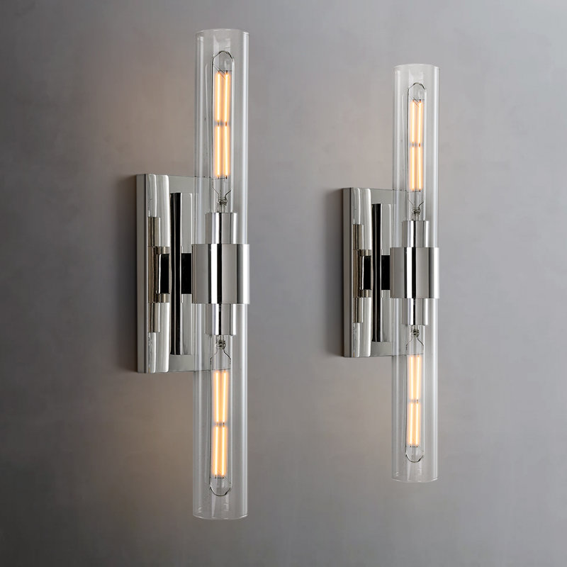 Zolee Dimmable Glass and Brass Wall Sconce, Nickel