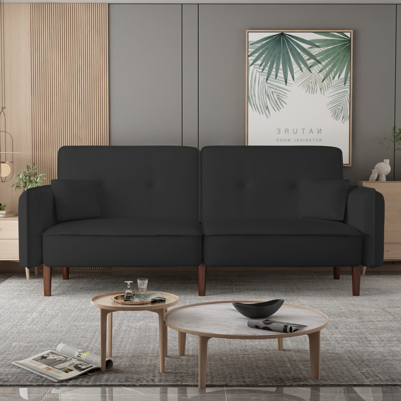 Molino Twin 75'' Upholstered Convertible Sofa, Black