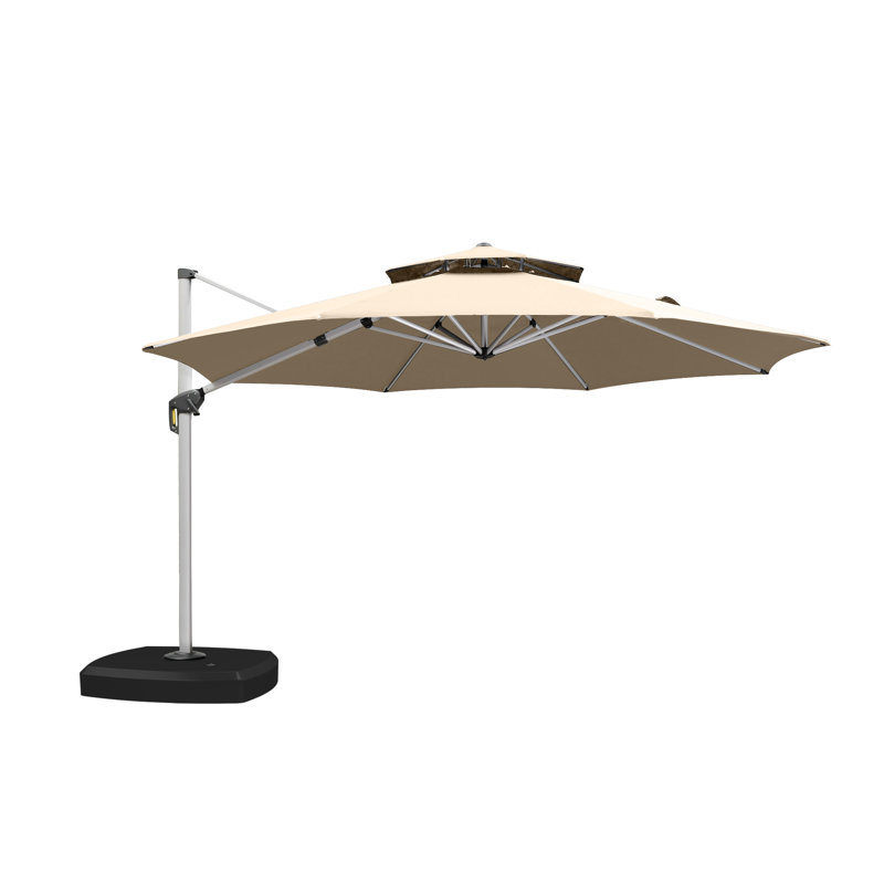 Parasol rond en porte-à-faux avec base à roulettes 156 po Refik, Beige