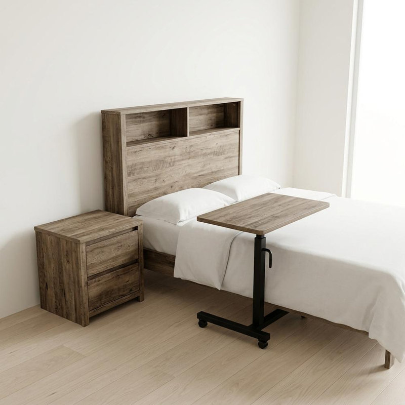 Tête de lit brune, table de chevet et table de formation, ensemble de mobilier de chambre à coucher élégant