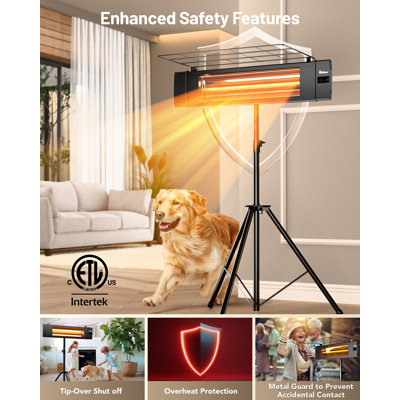 DR. INFRARED HEATER DR-338 Carbon Infrared Patio Heater with Tripod & Tip-Over Protection, 12.5 Feet Long Extension Cord, Black