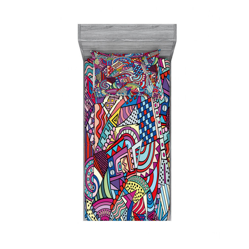 Psychedelic Microfiber Sheet Set, Twin Sheet Set + Fitted Sheet + 1 Pillowcase