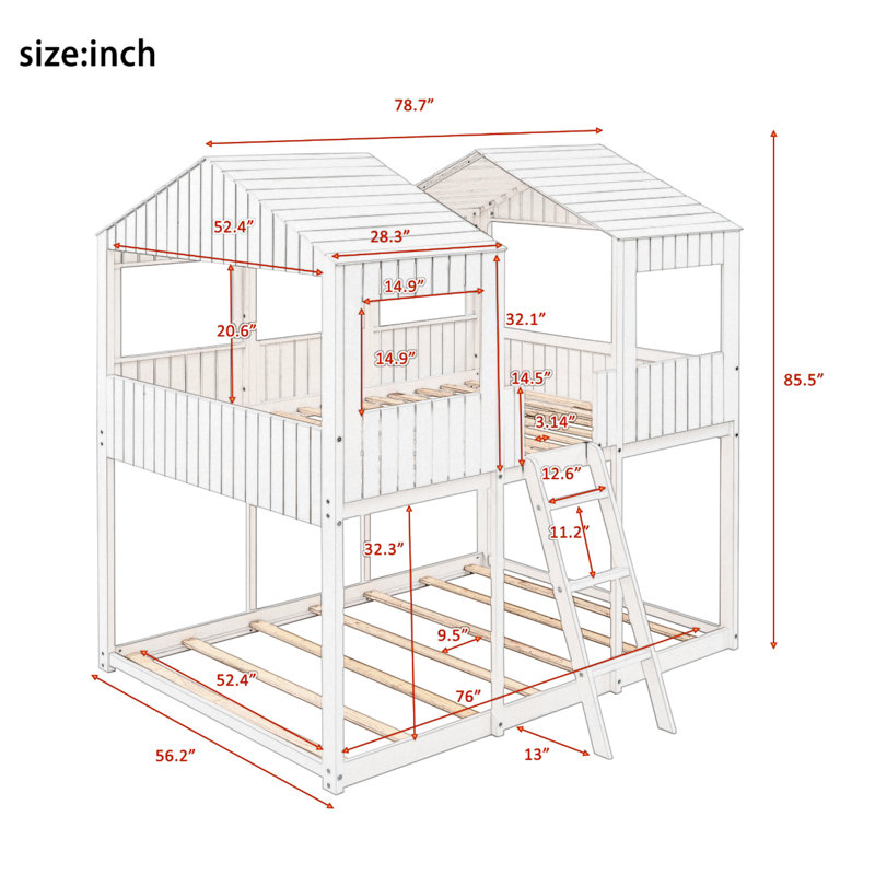 Narendra Kids Full Over Full Bunk Bed, White
