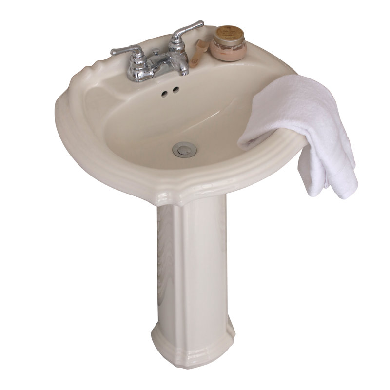 Regent 27" Tall Ceramic Oval Pedestal Bathroom Sink with Overflow, 4" Centers, Biscuit