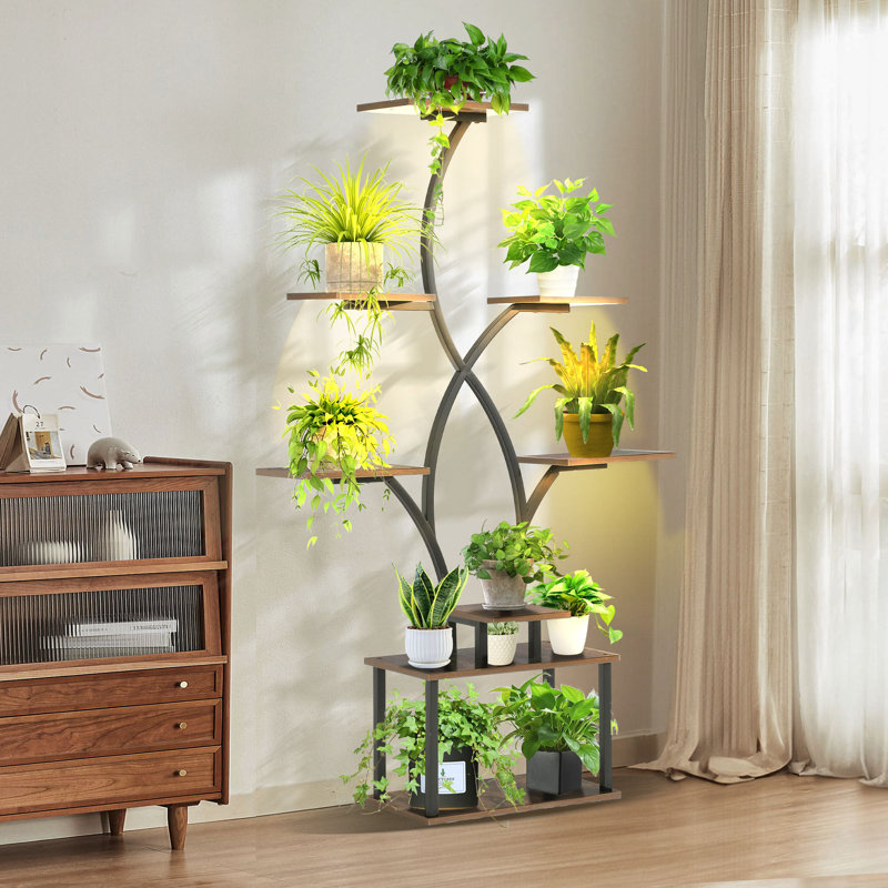 Support pour plante d'intérieur à 2 niveaux 63,8 "avec lumière de croissance, support de jardinière en métal à 8 niveaux