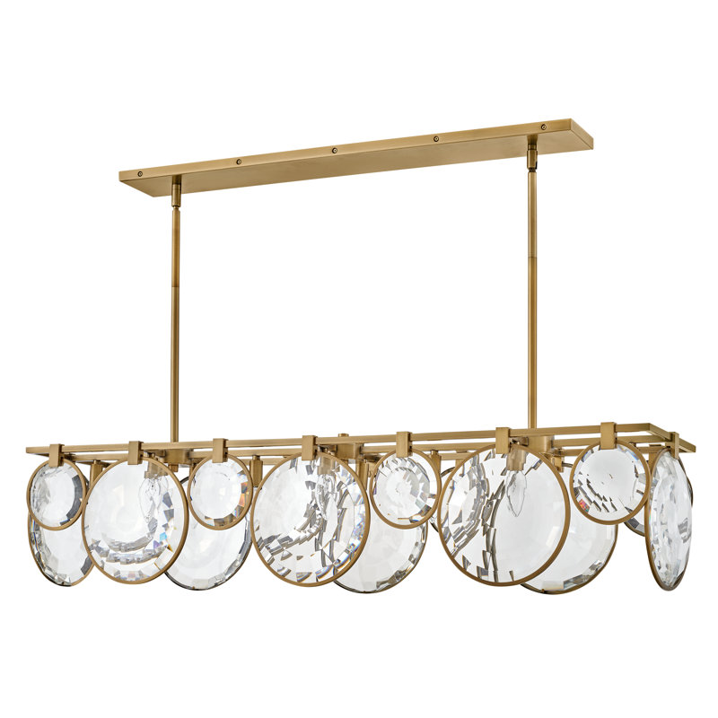Nala Eight-Light Linear Chandelier w/ Multi-Faceted Optic Crystal Glass, Heritage Brass