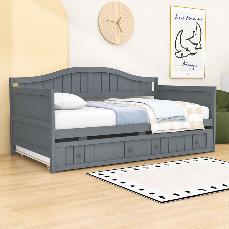 Niesha Twin Size Wooden Daybed with Trundle, Gray