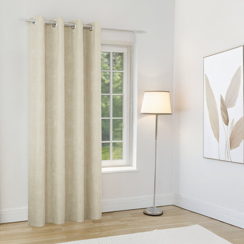 Knightsbridge 100% Blackout Thermal Chenille Door Curtain with Eyelet Header (SINGLE) - 66x84 inch (168x214cm), Cream