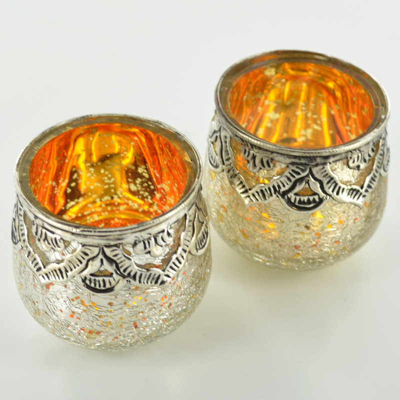 2 Piece Glass Tabletop / Centrepiece Votive Holder Set, Silver/Gold