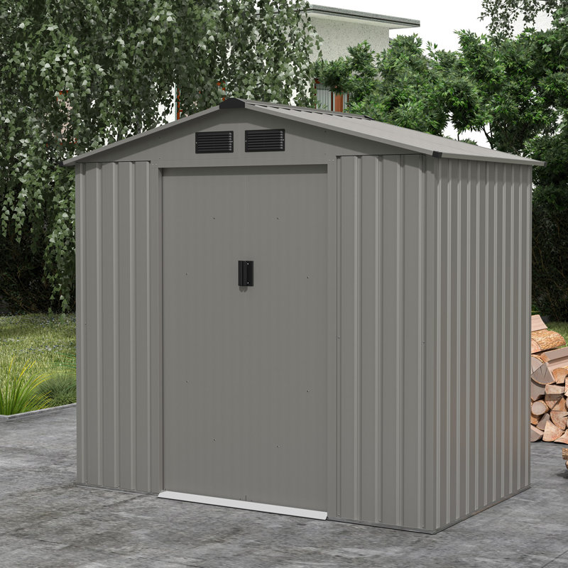 7 ft. W x 4 ft. D Metal Apex Garden Shed, Grey Aluminium