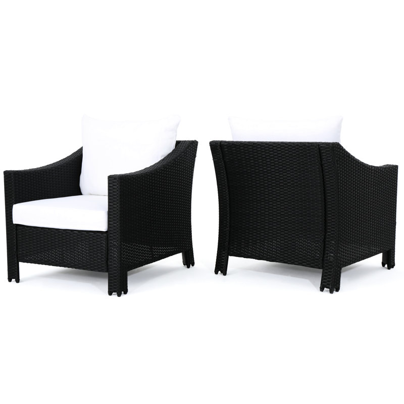 Stylish Armchair Outdoor - Black Chairs With Waterproof Cushions & Iron, 30"X33.5"X30", 34.87 Lb  Pair Of 2Pcs Furniture Pe 30" D X 33.5" W H, Lbs