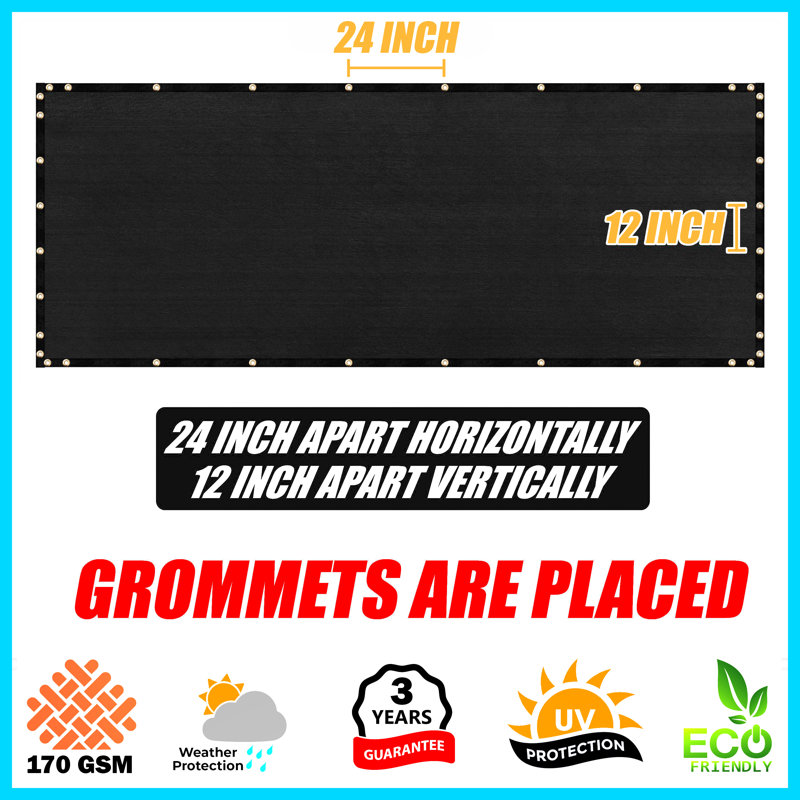 Royal Shade Privacy Screen Cover Windscreen with Heavy Duty Brass Grommets, Black, 6' H x 9' W