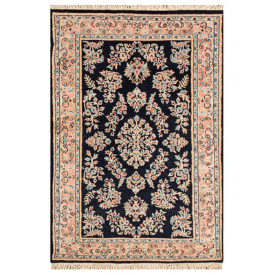 Tapis bleu marine et rose noué à la main de haute qualité
