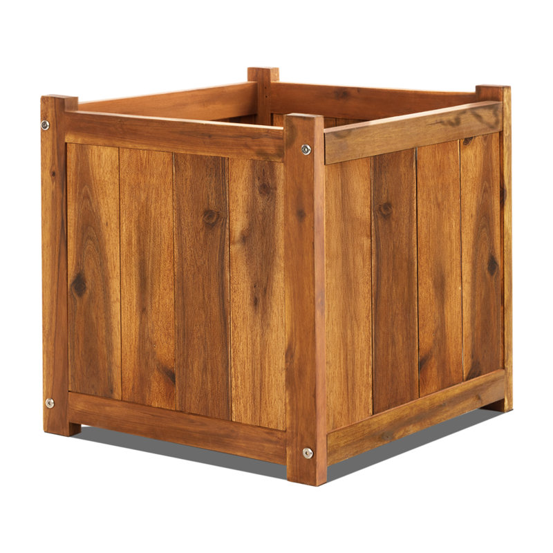 Square Acacia Wooden Planter Box, Raised Garden Bed for Outdoor Plants, 15.74" H X 15.74" W X 17.71" D, Light Cherry, 1