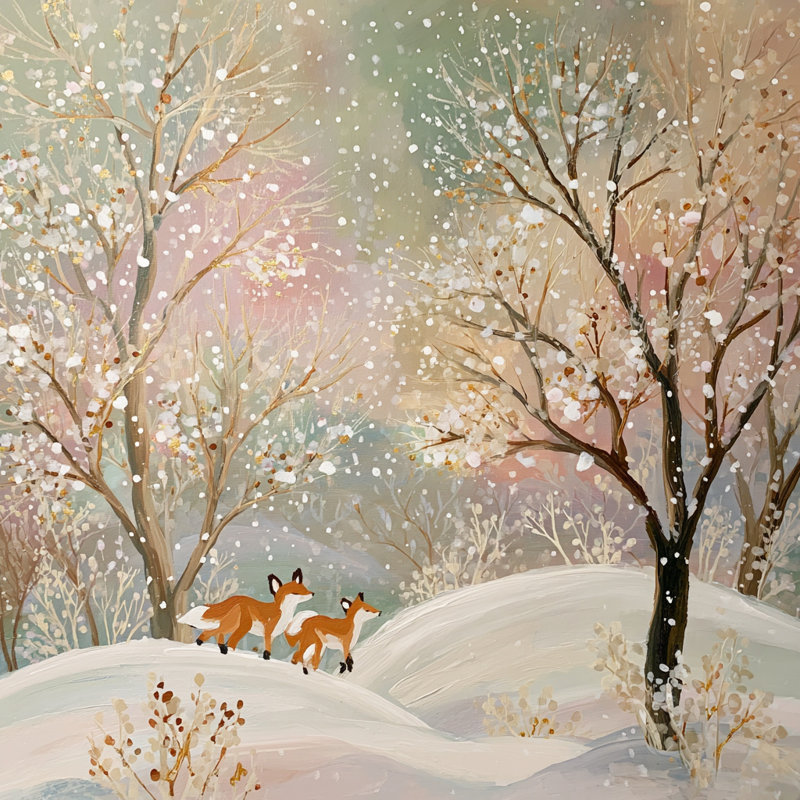 «Pastel Winter Fox Hills», art mural sur toile tendue, H 20 po x l 20 po