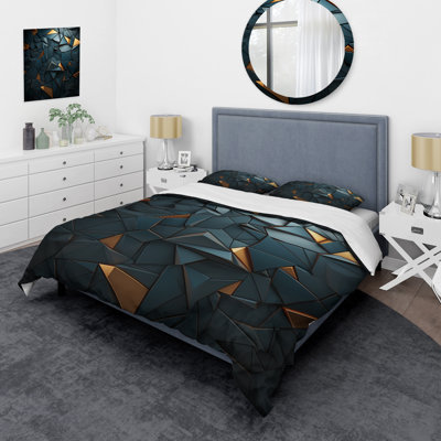 Ensemble de housse de couette à motif géométrique foncé doré et noir