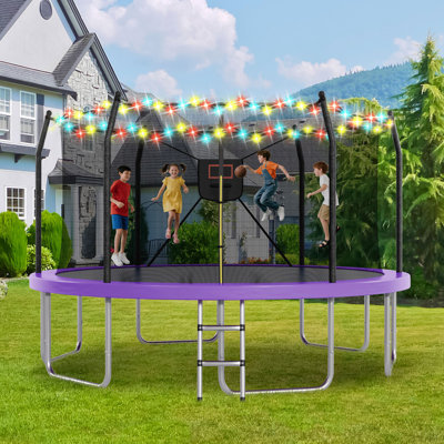 Trampoline avec lumières et panier de basketball, trampoine récréatif extérieur de 16 po pour enfants et adultes