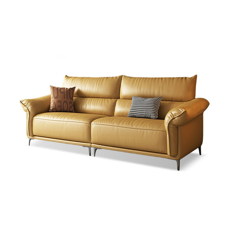 Causeuse-coussin modulaire en cuir véritable jaune, 37.4" H x 86.61" W x 39.37" D, Jaune