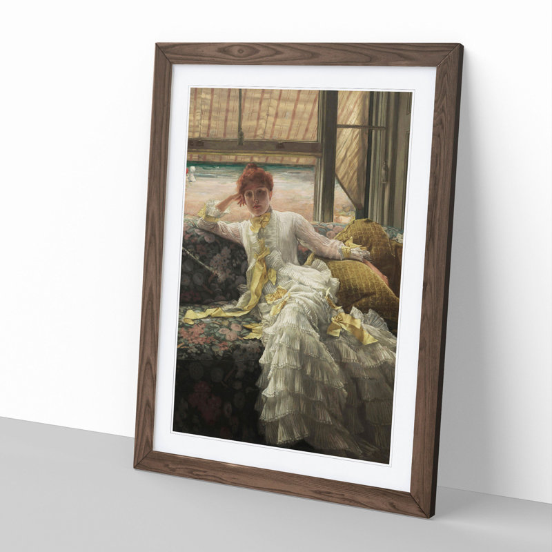 Lady at the Seaside by James Tissot - Picture Frame Painting, 36cm H x 27cm W x 2cm D, Walnut Framed