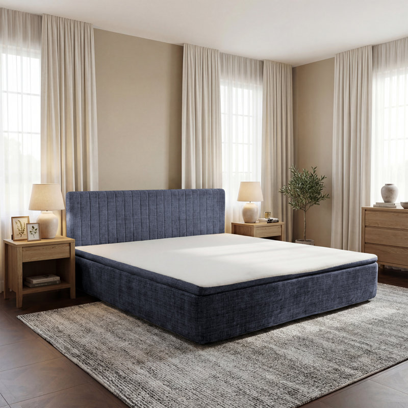 15" Thick Upholstered Compression Bed, Blue, King