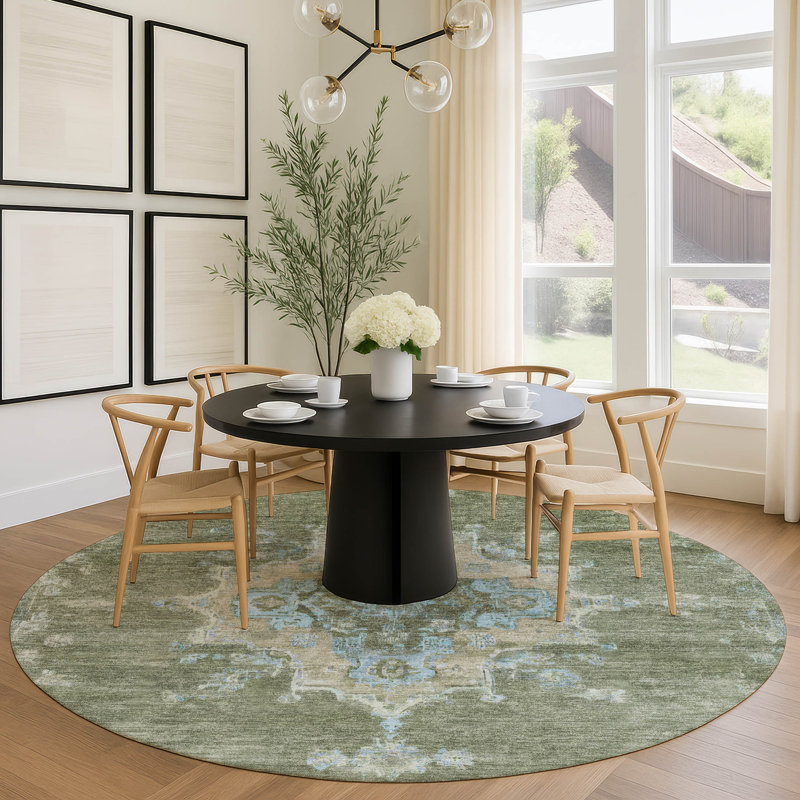 Machine Washable Indoor/Outdoor Bingel ACN2321 Global Rug, Round 8'