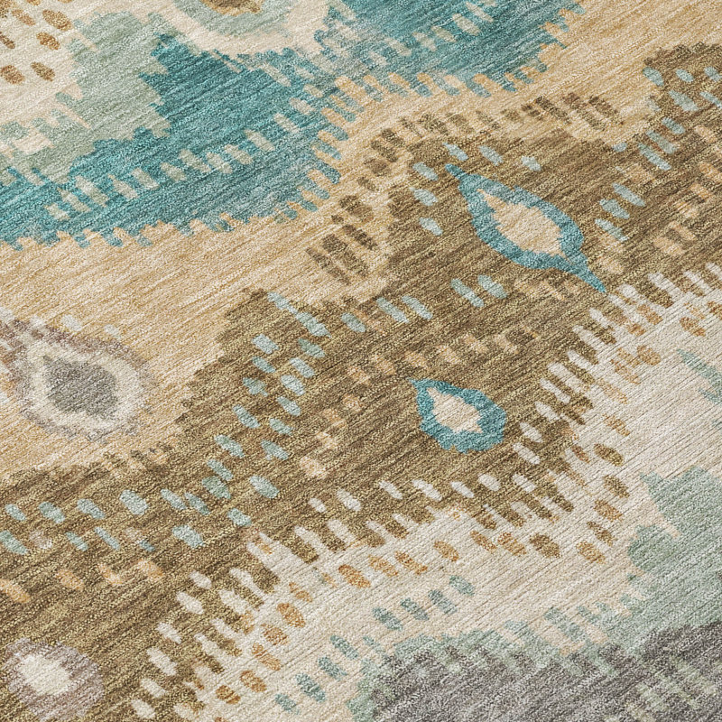 Tapis Shuana ACN3074 Ikat lavable à la machine pour intérieur/extérieur, Sarcelle, 8 pi x 10 pi