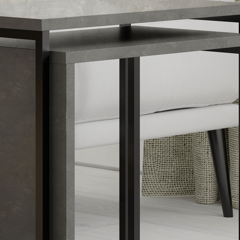 Ajabah 2 Piece Nest of Tables – Stylish and Functional Nesting Tables, Retro Grey