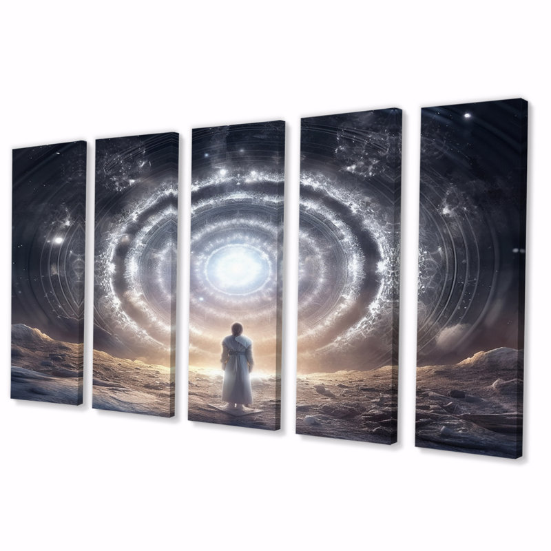 Galatic White Portal Sacred Meditation - Meditation Wall Art Living Room - 5 Equal Panels