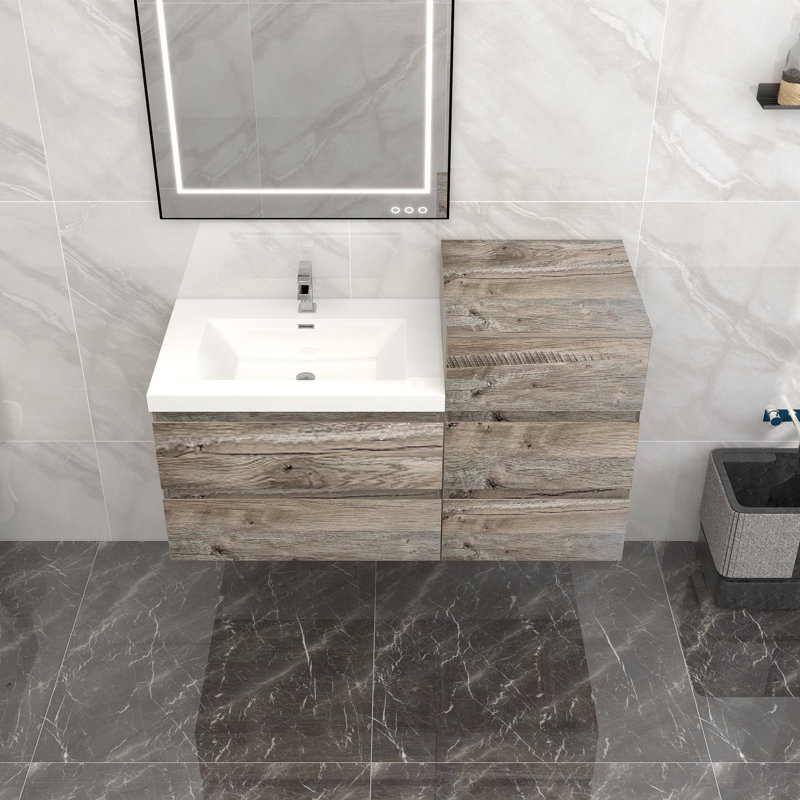 Wall Mounted 1 Single Combined Vanity Unit Bathroom Vanity With Acrylic Top