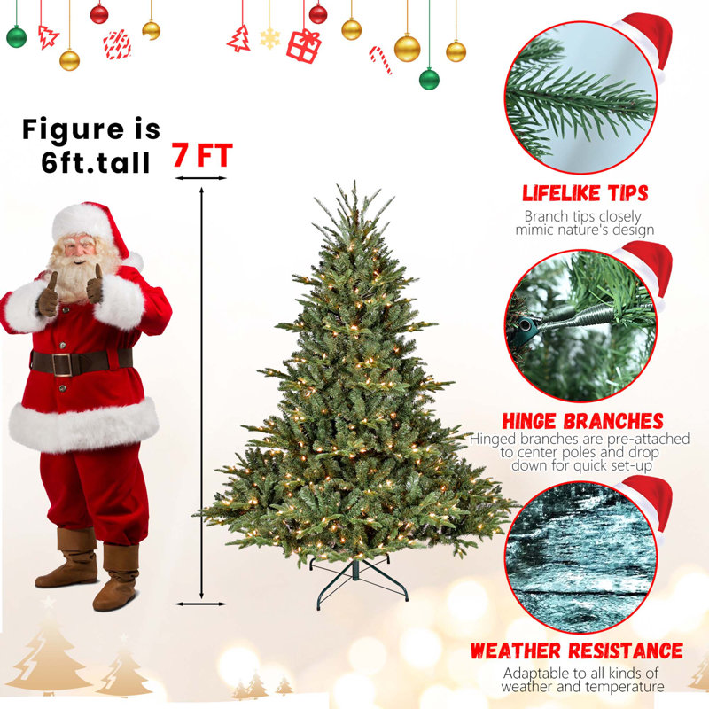 Arbre de Noël articulé en forme de PE / PVC pleine forme avec lumières UL et base en métal stable, 7.5'