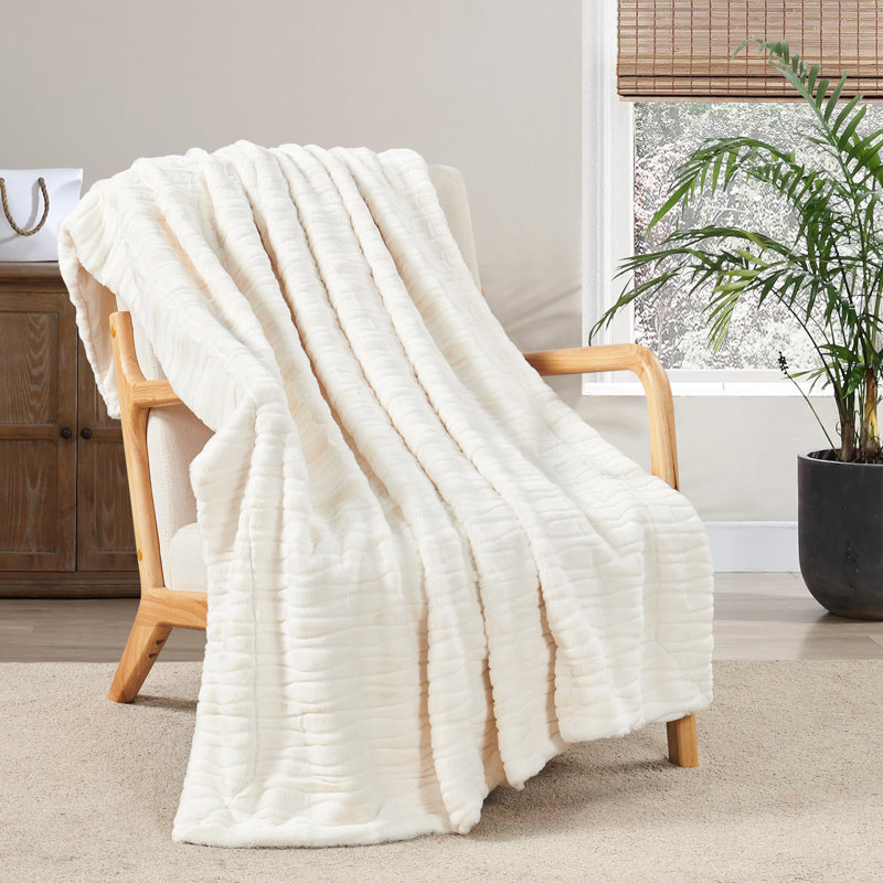 Knitted Throw Blanket, White, 127cm x 152.4cm