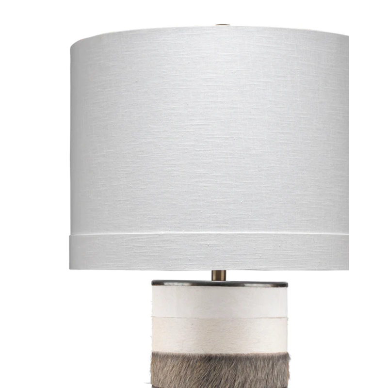 White and Gray Cowhide Leather Table Lamp with Linen Shade