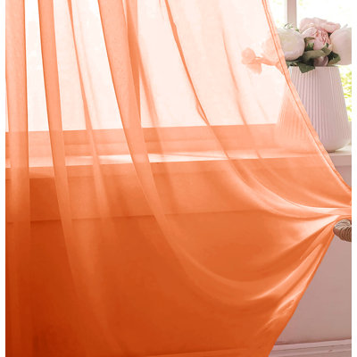 Sheer Window Rod Pocket Curtain Set 84" Inches Long (2 Panels)