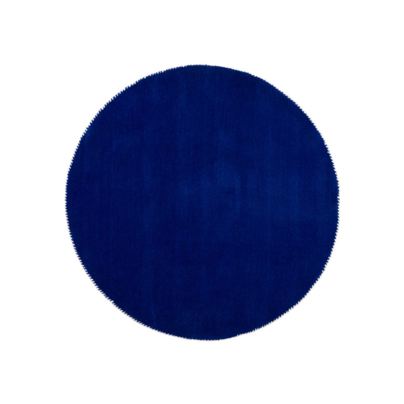 Solid Colour Wool Hand Woven Area Rug, Around 120cm, Blue / White / Grey