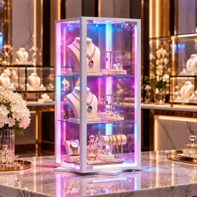 360° Rotating Glass Display Cabinet with RGB LED Lighting and APP Control