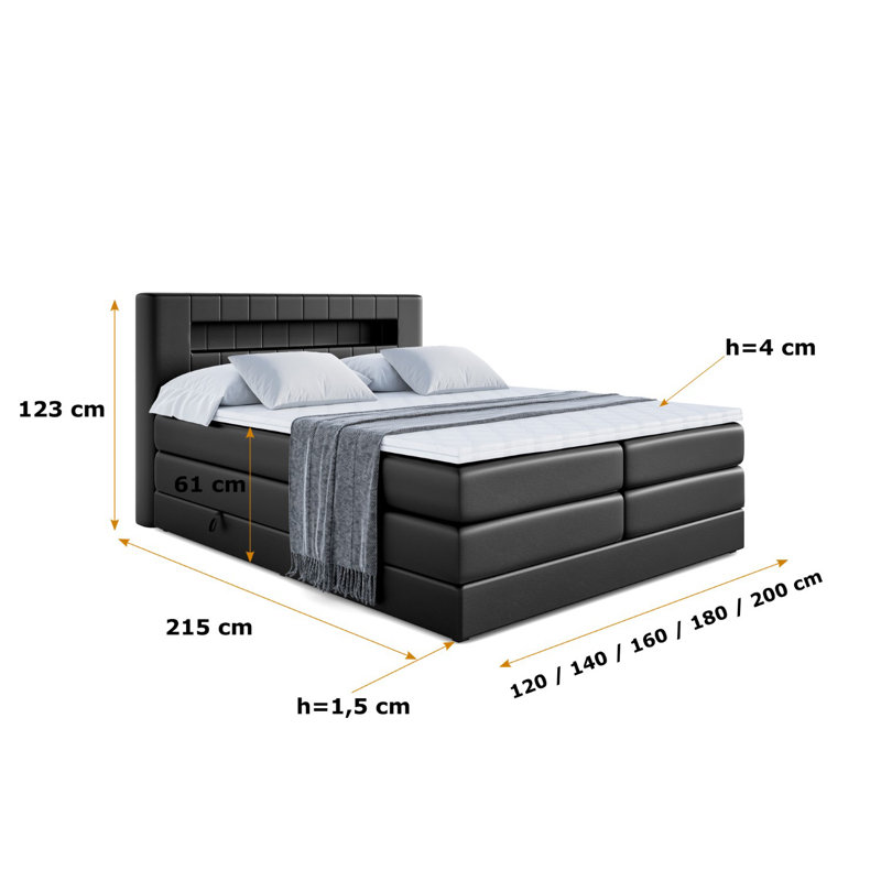 Breshayla Divan Bed Set, 120cm W x 200cm D, Black
