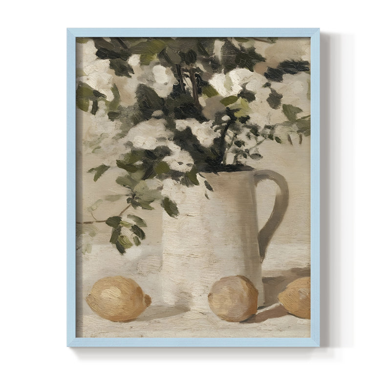 Impression florale vintage encadrée LX - bois massif, H 30 po x l 24 po, Bleu