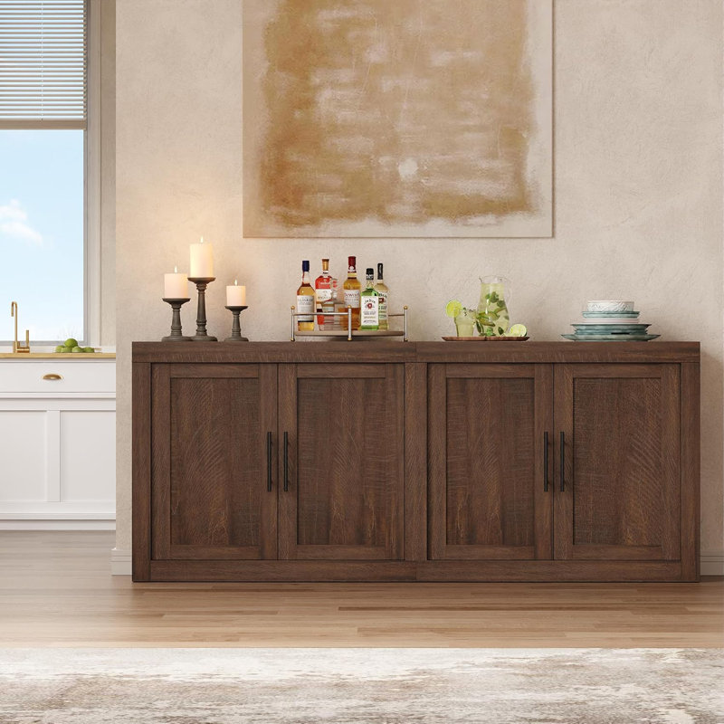 70.8" Sideboard Buffet Cabinet with Storage, Mid Century Modern Accent Cabinet with 4 Doors, Wood Coffee Bar Media Console Credenza for Living Room, Kitchen, Hallway