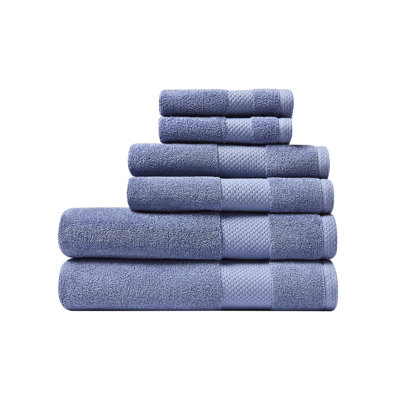 Lacoste Heritage 6-Piece Supima Cotton Towel Set – Ultra-Soft, Highly Absorbent, Quick-Dry Luxury Bathroom Towels (2 Bath Towels, 2 Hand Towels, 2 Washcloths), Light Denim