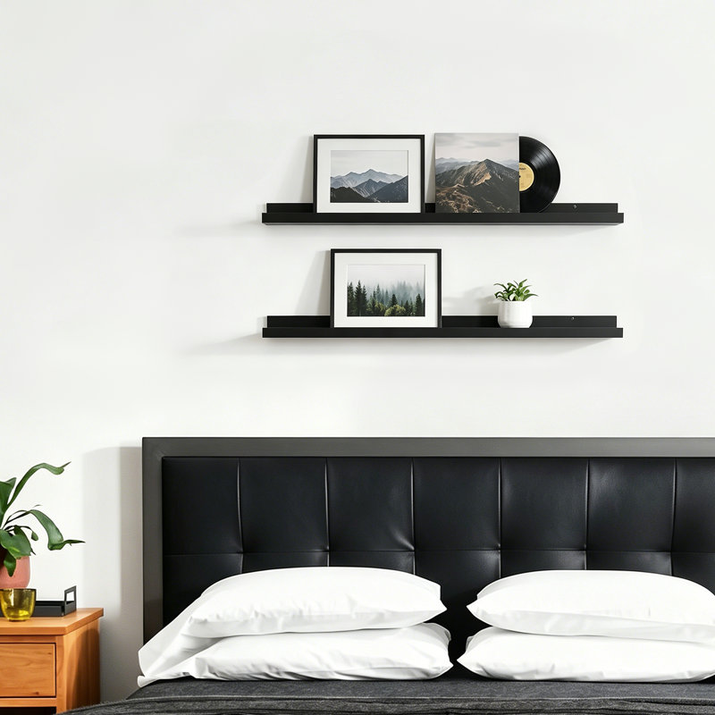 Bomeda 35.4'' Black Floating Shelves for Wall, Picture Ledge Shelves for Living Room, Bedroom, 1.69" H x 35.43" W x 5.12" D